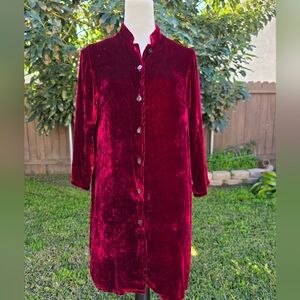 Color Me Cotton Y2k Velvet Vibrant Burgundy Button-Up Coat/Duster Size Small